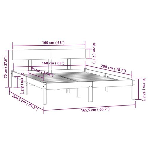 Sengeramme 160x200 cm massivt fyrretræ sort