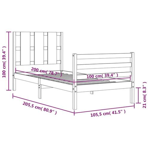 Sengeramme med sengegavl 100x200 cm massivt træ hvid