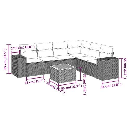 Sofasæt til haven 7 dele med hynder polyrattan sort