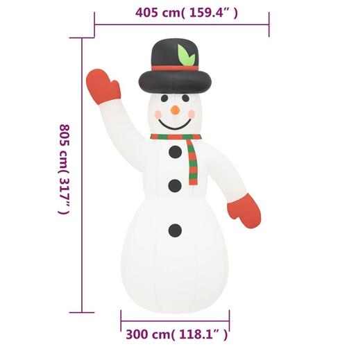 Oppustelig snemand med LED'er 805 cm