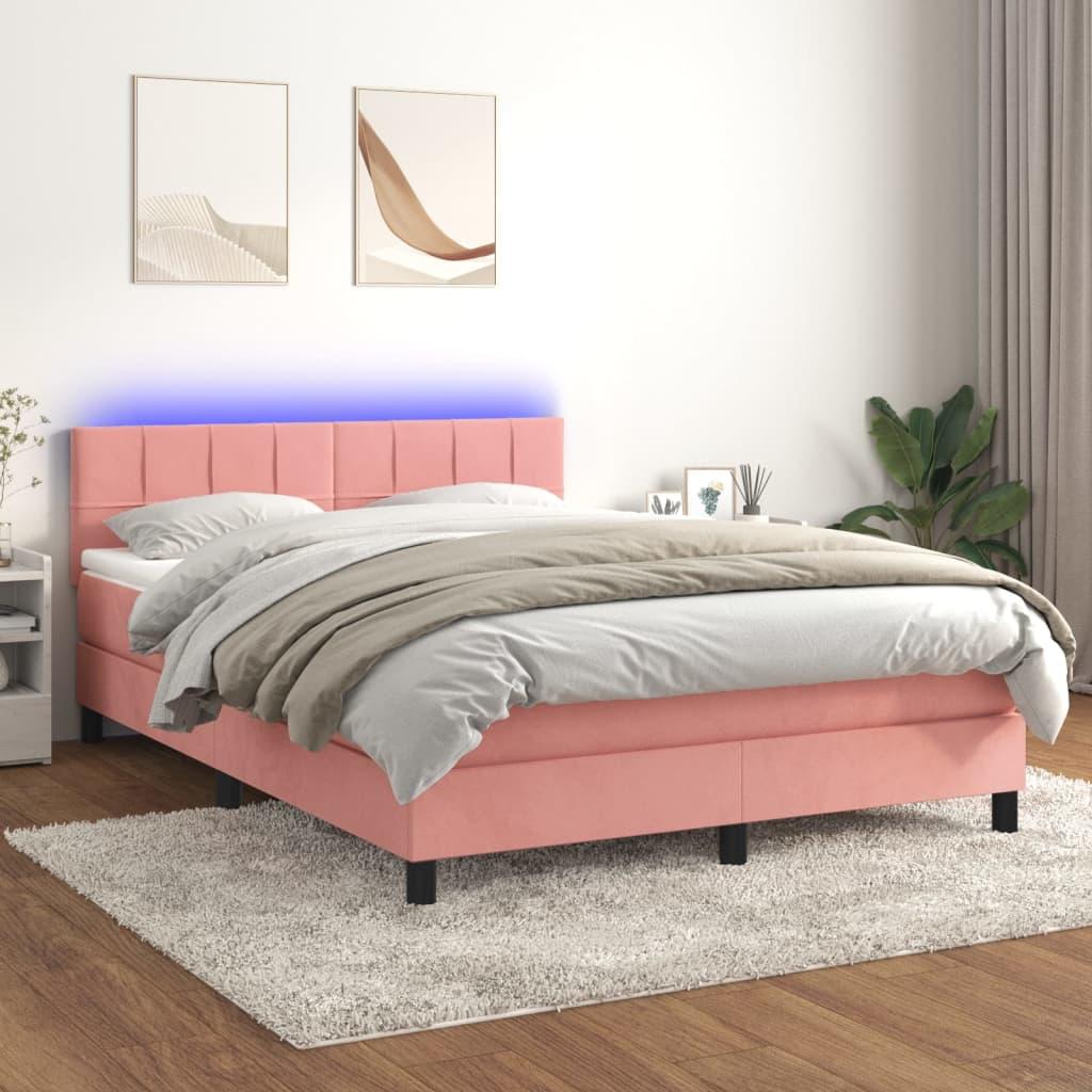 Kontinentalseng med LED-lys 140x190 cm fløjl lyserød