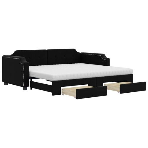 Daybed med udtræk og skuffer 90x190 cm stof sort