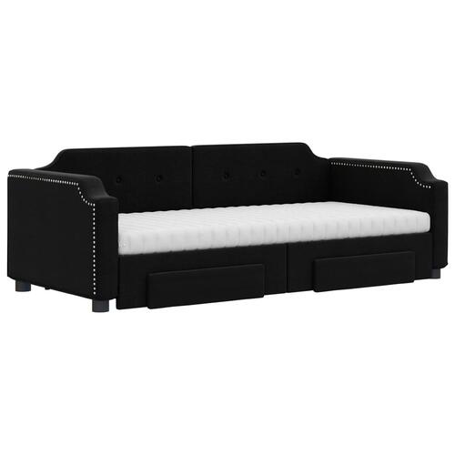 Daybed med udtræk og skuffer 90x190 cm stof sort