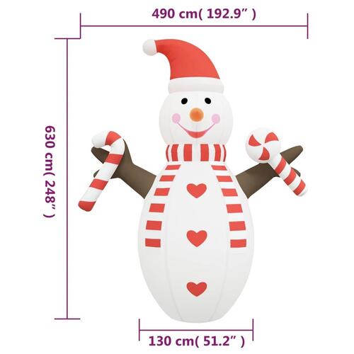 Oppustelig snemand med LED'er 630 cm