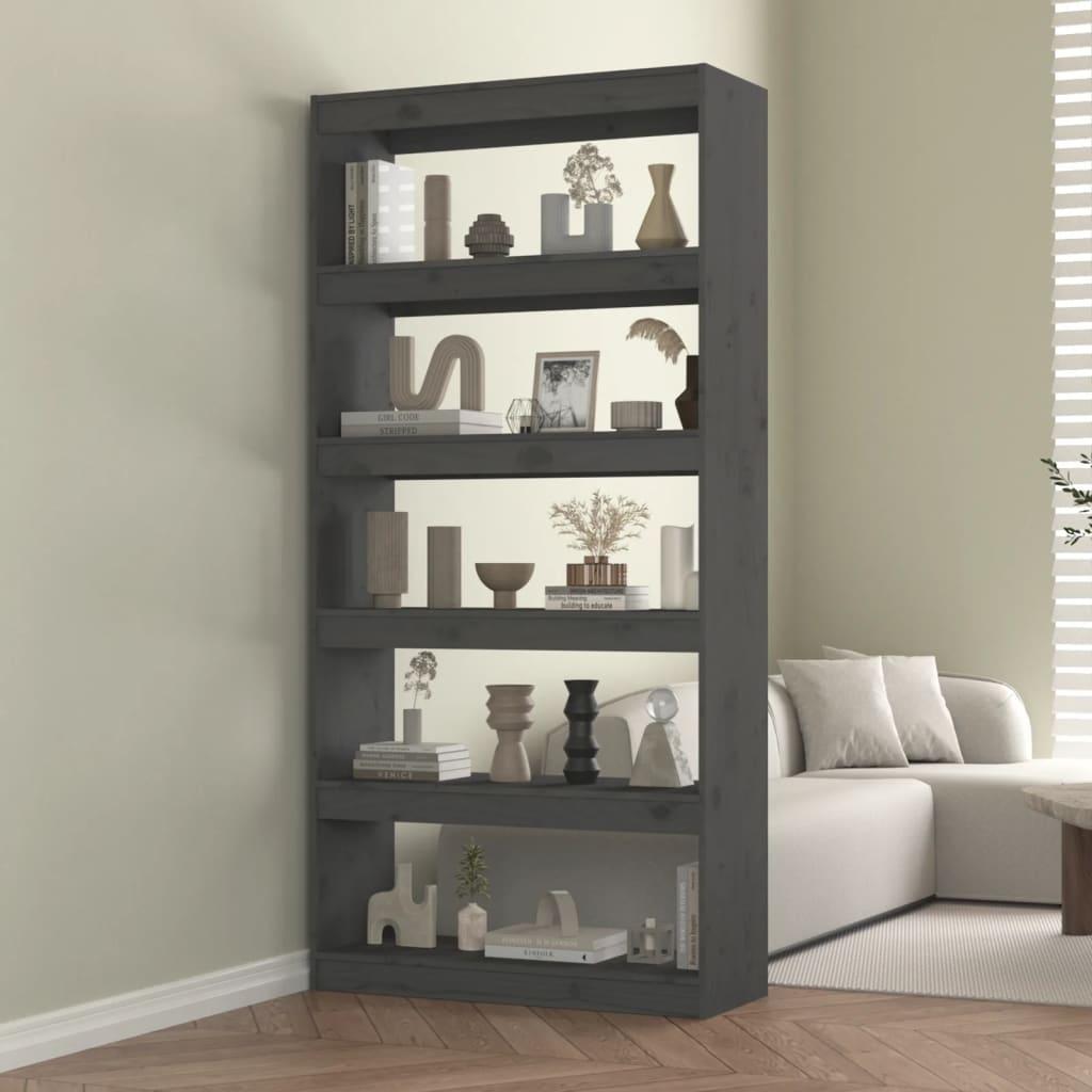 Bogreol/rumdeler 80x30x167,4 cm massivt fyrretræ grå