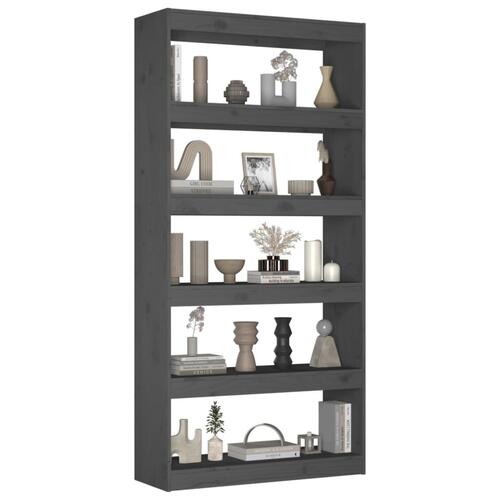 Bogreol/rumdeler 80x30x167,4 cm massivt fyrretræ grå