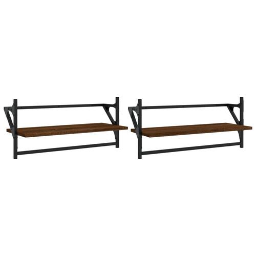 Væghylder med stænger 2 stk. 65x25x30 cm brun egetræsfarve