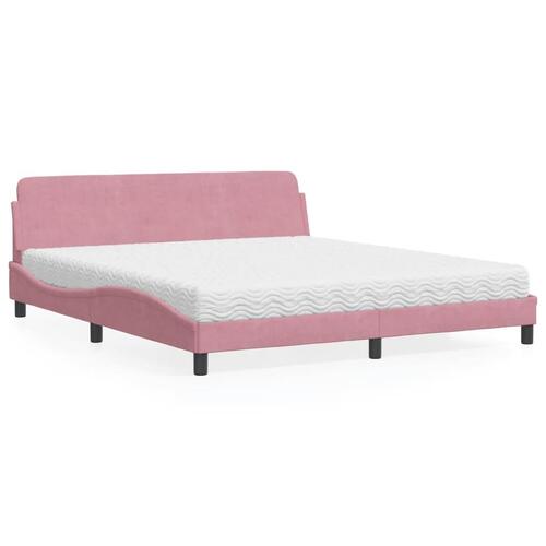 Seng med madras 180x200 cm velour lyserød