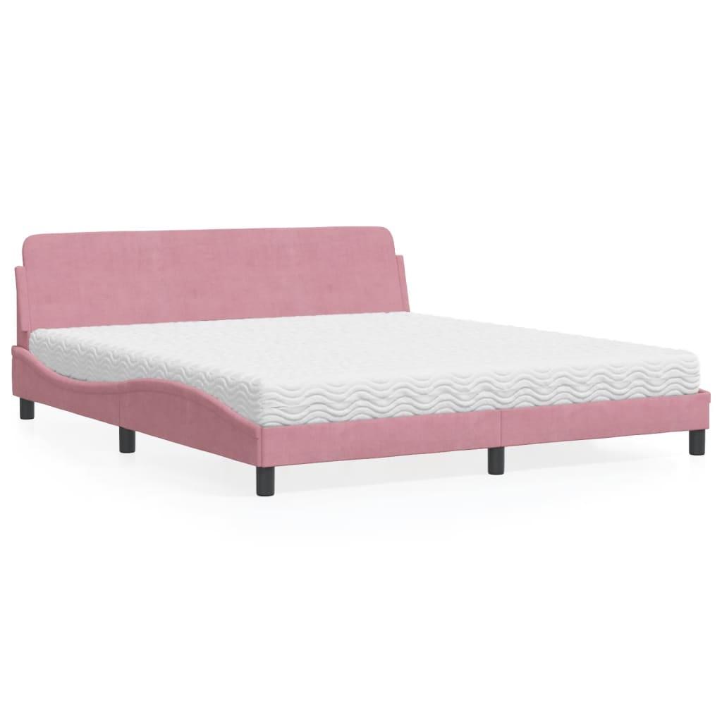 Seng med madras 180x200 cm velour lyserød