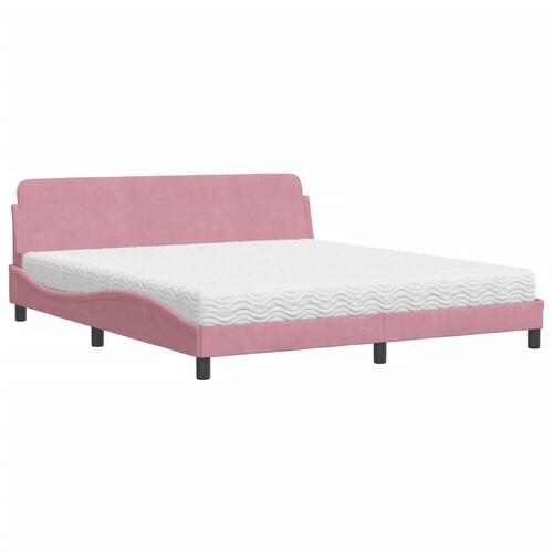 Seng med madras 180x200 cm velour lyserød