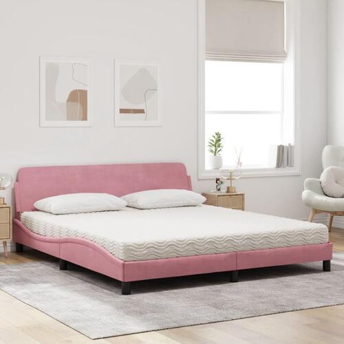 Seng med madras 180x200 cm velour lyserød