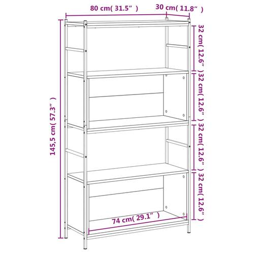 Bogreol 80x30x145,5 cm konstrueret træ og jern brunt egetræ