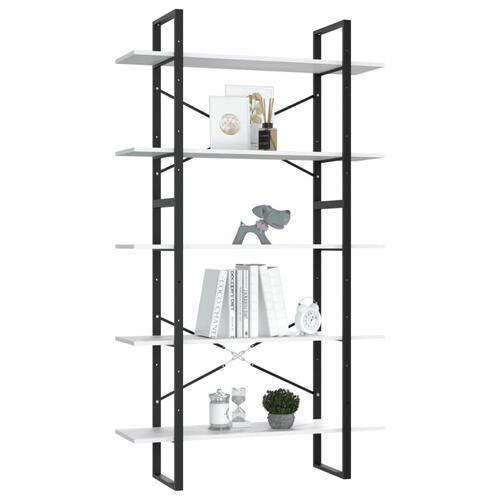Bogreol med 5 hylder 100x30x175 cm konstrueret træ hvid