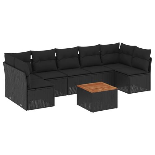 Sofasæt til haven 8 dele med hynder polyrattan sort