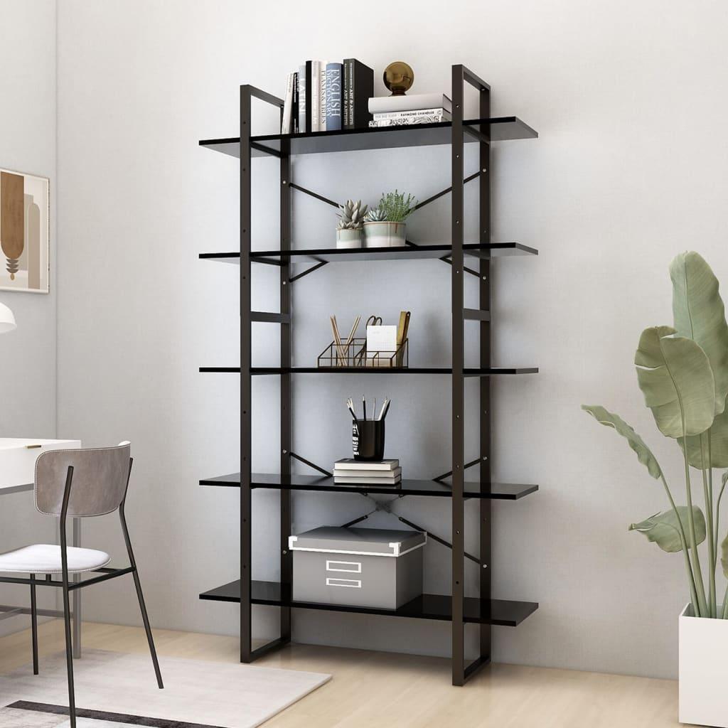 Bogreol med 5 hylder 100x30x175 cm konstrueret træ sort