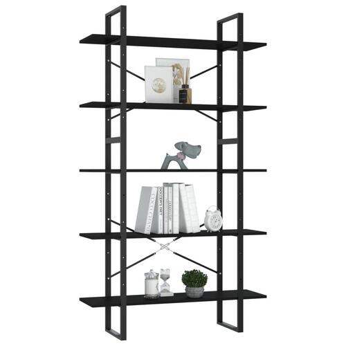Bogreol med 5 hylder 100x30x175 cm konstrueret træ sort
