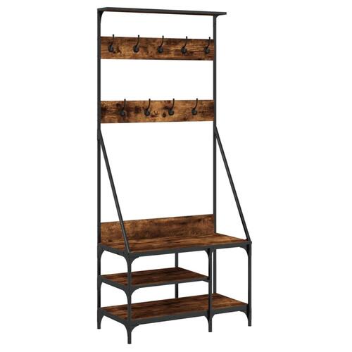 Tøjstativ med skoopbevaring 80x40x184 cm røget egetræsfarve