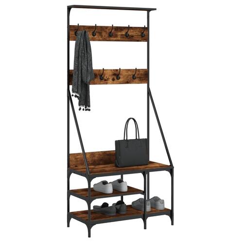 Tøjstativ med skoopbevaring 80x40x184 cm røget egetræsfarve