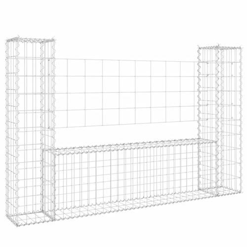 Gabionkurv med 2 stolper 140x20x100 cm U-facon jern