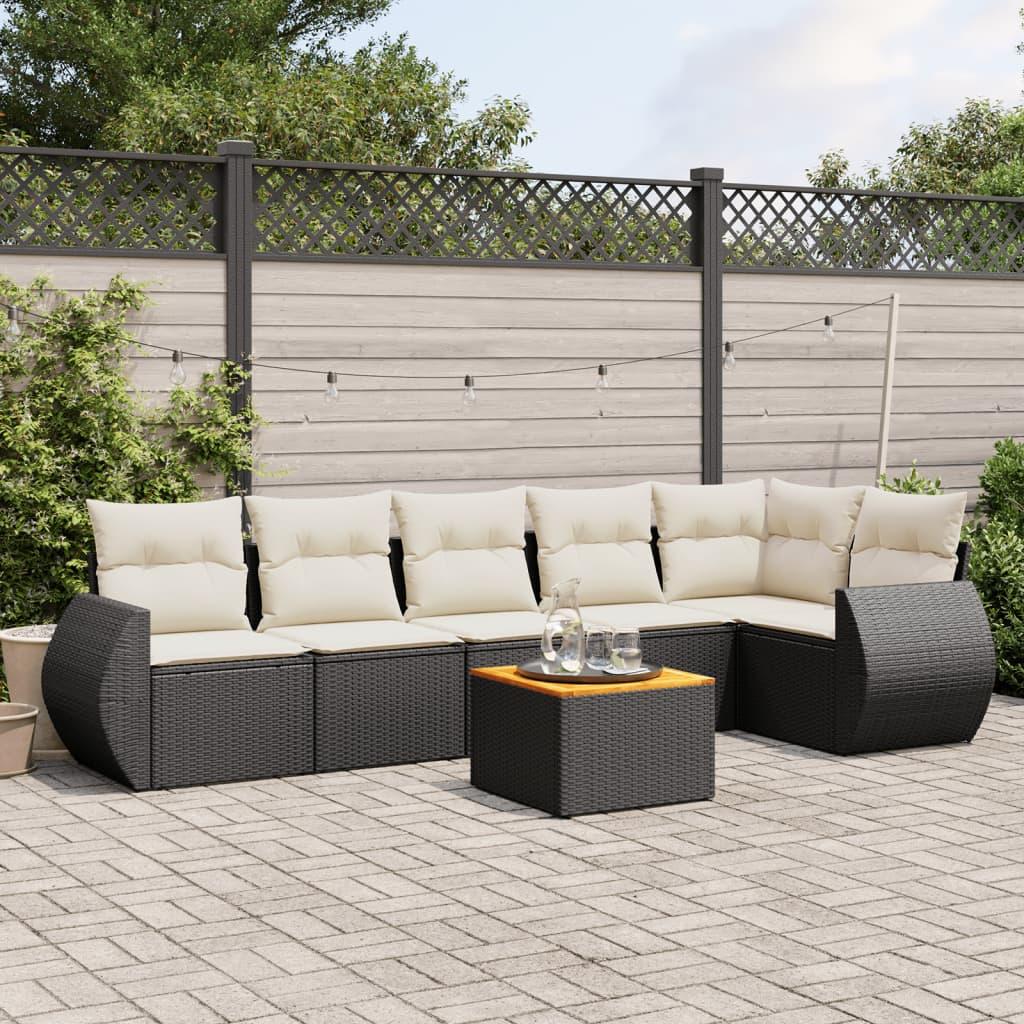 Sofasæt til haven 7 dele med hynder polyrattan sort