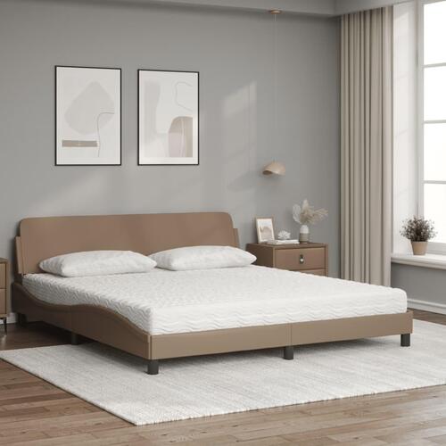 Seng med madras 180x200 cm kunstlæder cappuccinofarvet