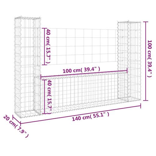Gabionkurv med 2 stolper 140x20x100 cm U-facon jern