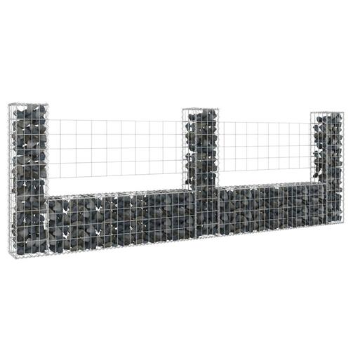Gabionkurv med 3 stolper 260x20x100 cm U-facon jern