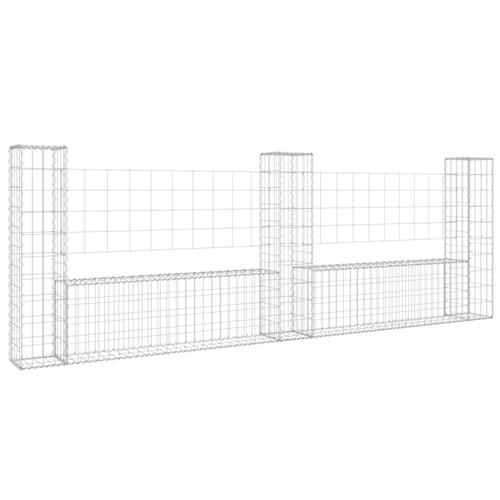 Gabionkurv med 3 stolper 260x20x100 cm U-facon jern