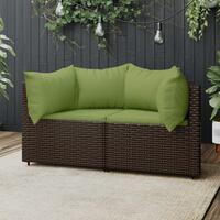 Hjørnemoduler til havesofa 2 stk. med hynder polyrattan brun