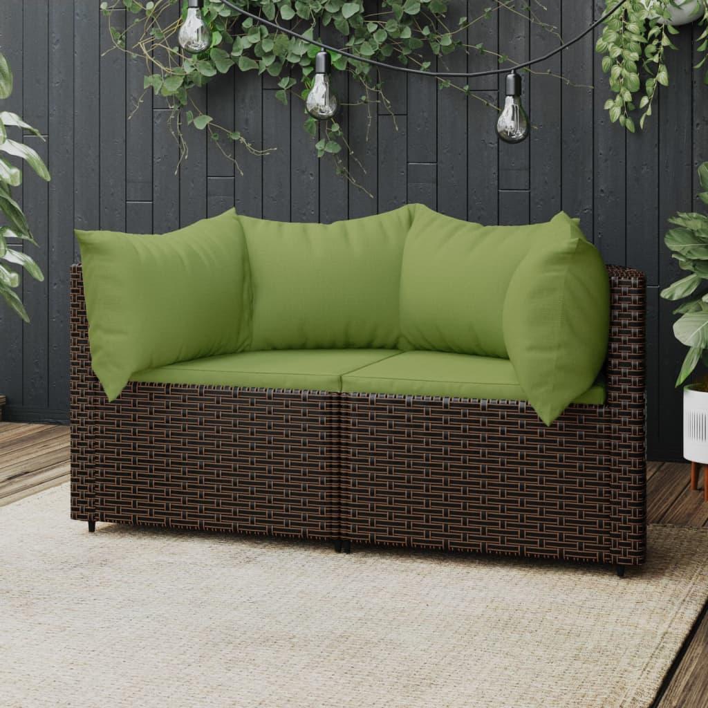 Hjørnemoduler til havesofa 2 stk. med hynder polyrattan brun