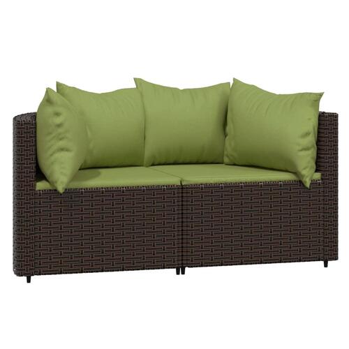 Hjørnemoduler til havesofa 2 stk. med hynder polyrattan brun
