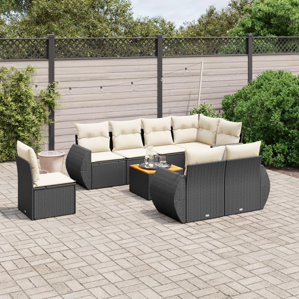 Sofasæt til haven 9 dele med hynder polyrattan sort