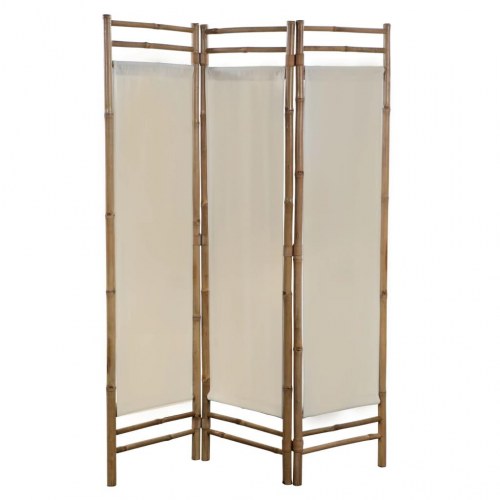 Foldbar 3-panels rumdeler bambus og kanvas 120 cm