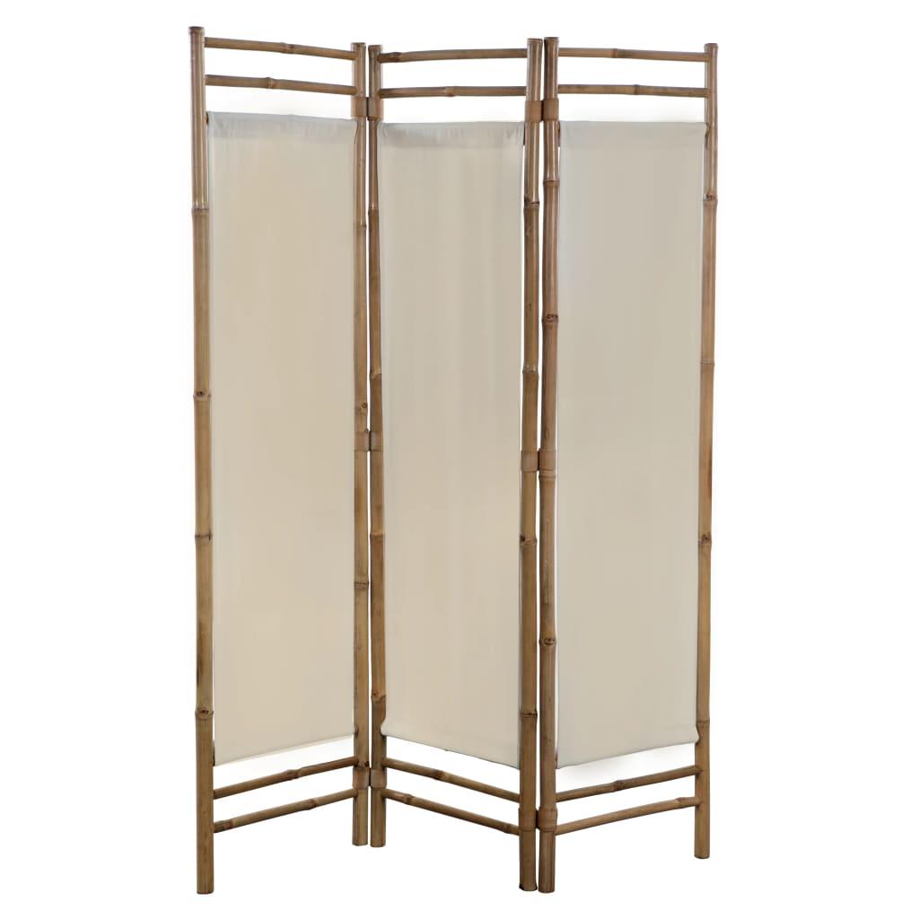 Foldbar 3-panels rumdeler bambus og kanvas 120 cm
