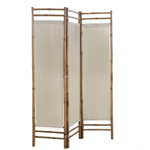 Foldbar 3-panels rumdeler bambus og kanvas 120 cm
