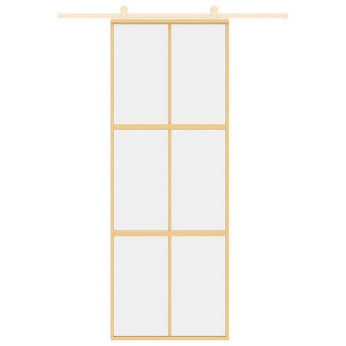 Skydedør 76x205 cm klart sikkerhedsglas og aluminium guldfarvet