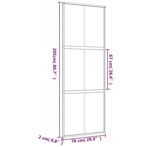 Skydedør 76x205 cm klart sikkerhedsglas og aluminium guldfarvet