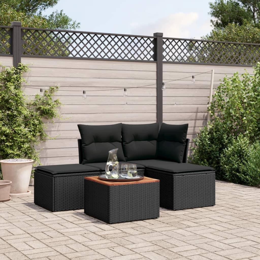 Sofasæt til haven 5 dele med hynder polyrattan sort