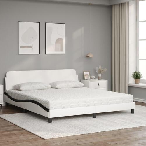 Seng med madras 180x200 cm kunstlæder hvid og sort