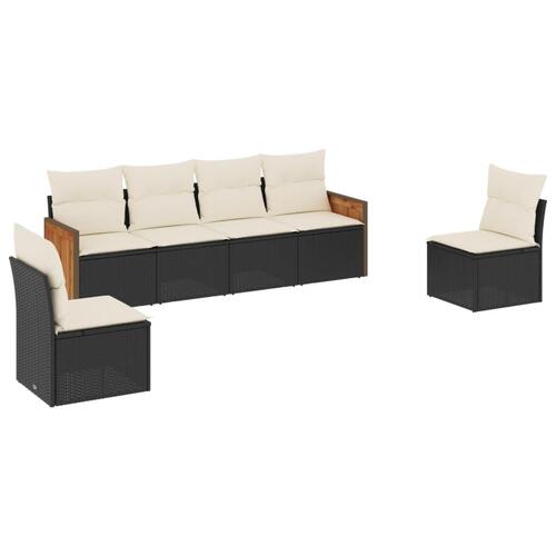 Sofasæt til haven 6 dele med hynder polyrattan sort