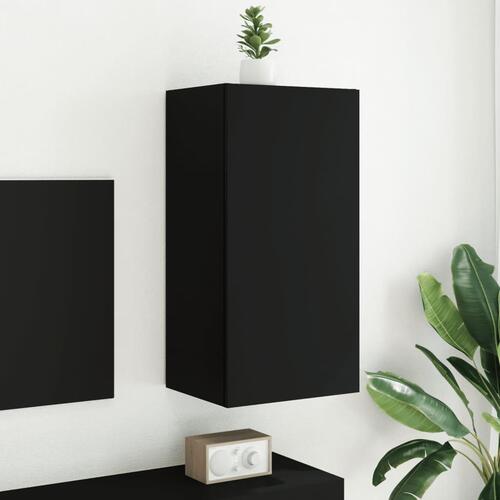 Væghængt tv-bord med LED-lys 40,5x35x80 cm sort