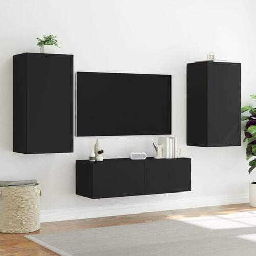 Væghængt tv-bord med LED-lys 40,5x35x80 cm sort