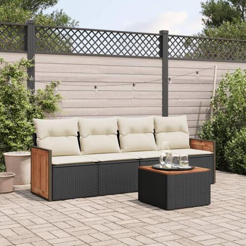 Sofasæt til haven 5 dele med hynder polyrattan sort