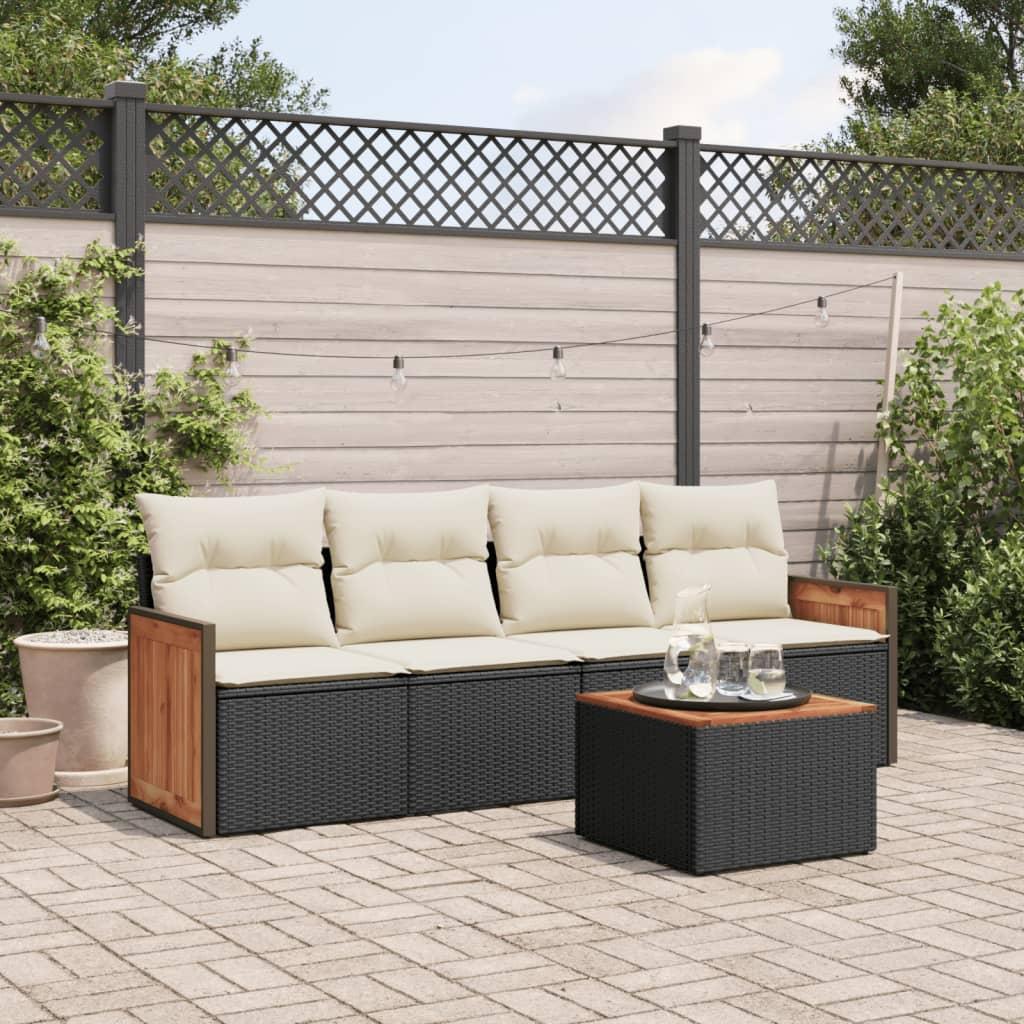 Sofasæt til haven 5 dele med hynder polyrattan sort