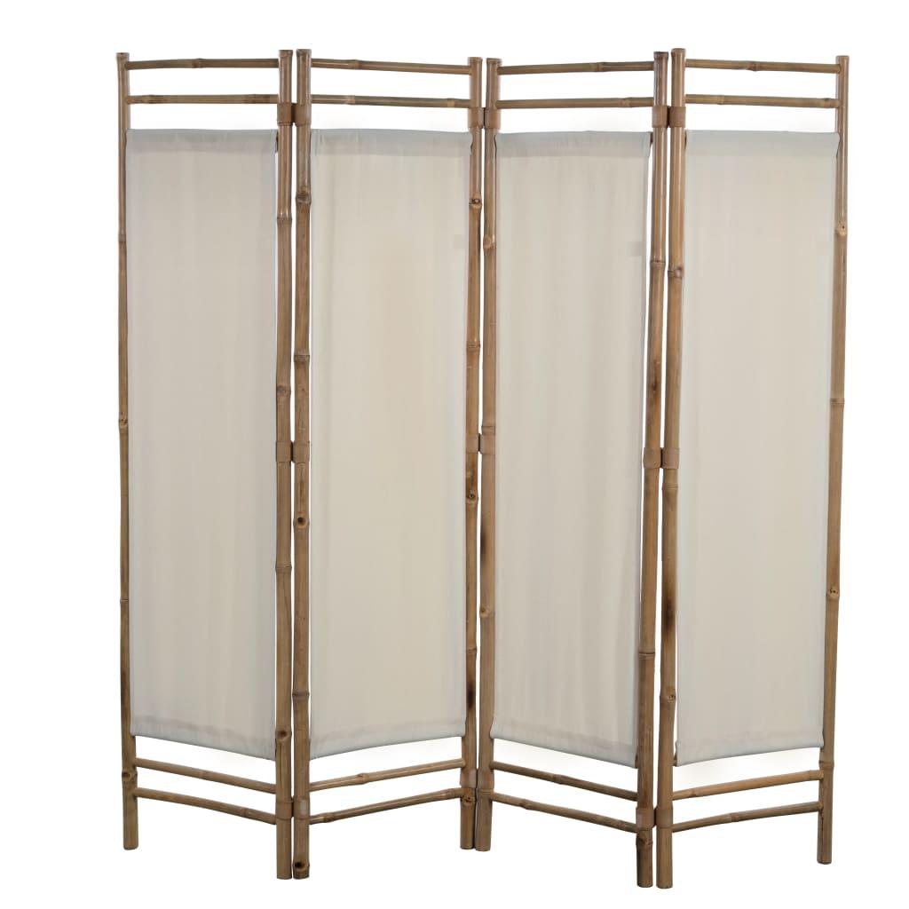 Foldbar 4-panels rumdeler bambus og kanvas 160 cm