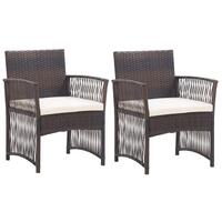 Havestole med hynder 2 stk. polyrattan brun