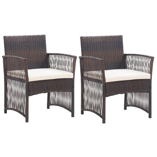 Havestole med hynder 2 stk. polyrattan brun