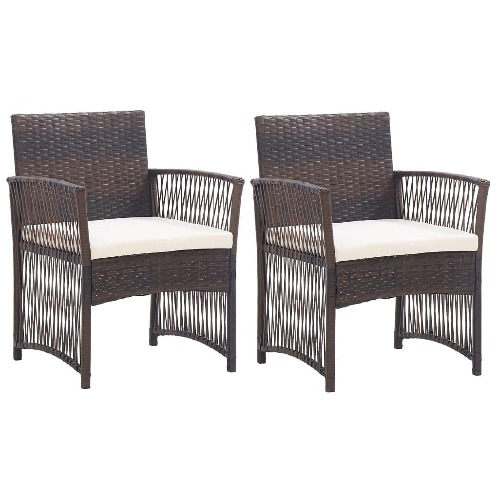 Havestole med hynder 2 stk. polyrattan brun