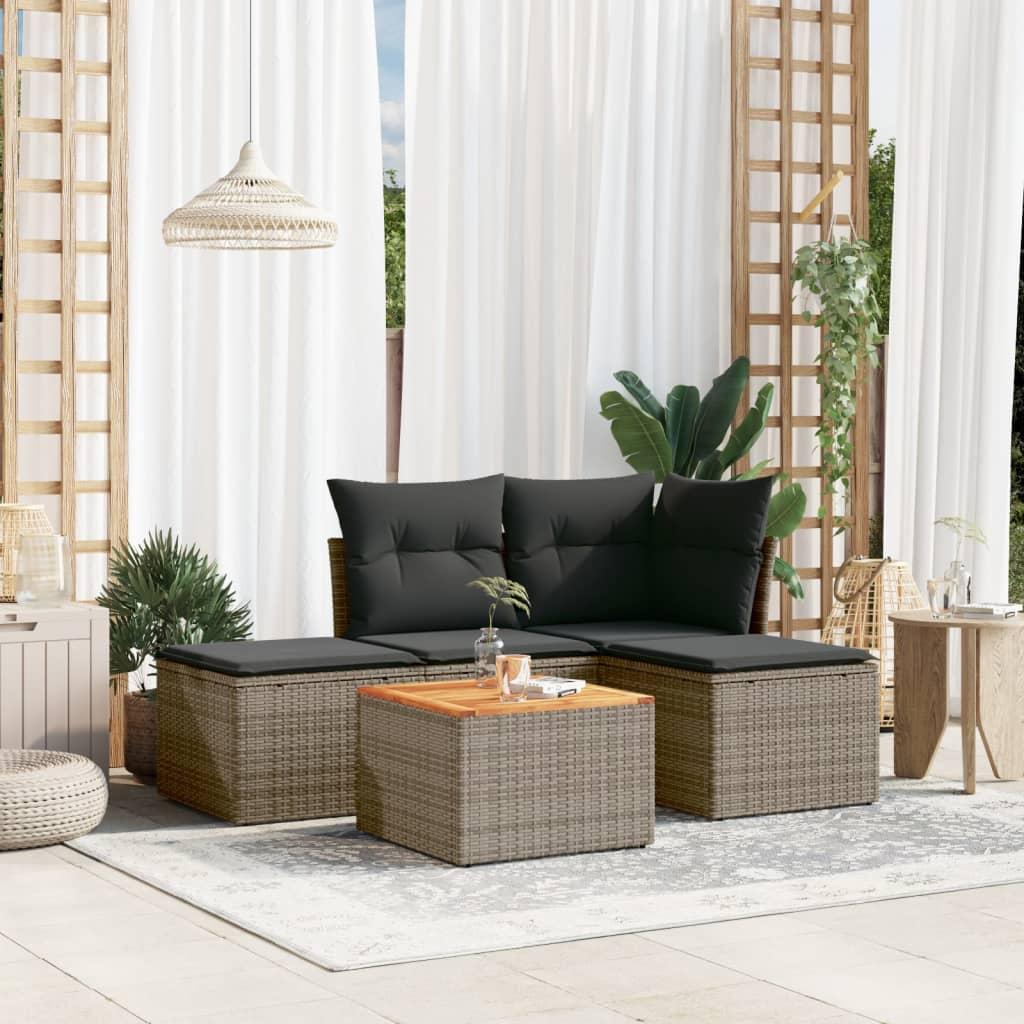 Sofasæt 5 dele med hynder polyrattan grå