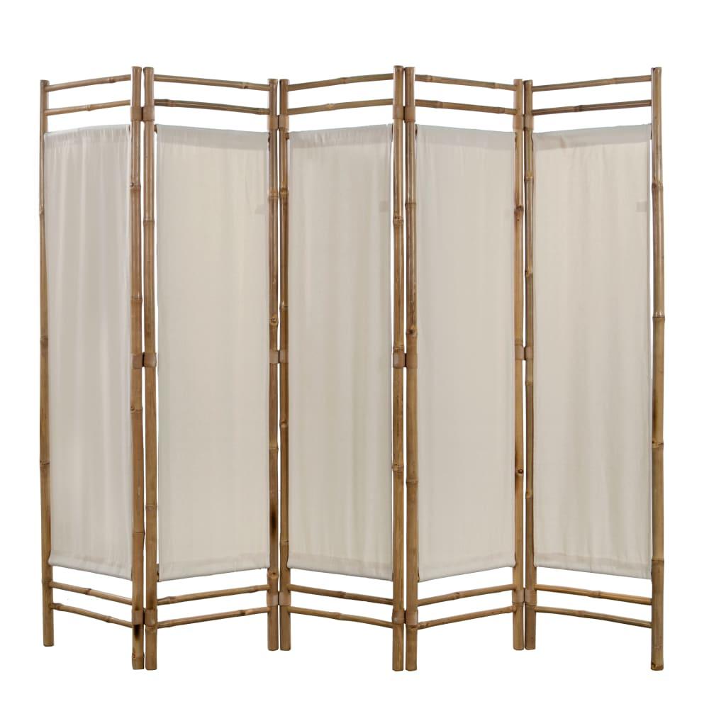 Foldbar 5-panels rumdeler bambus og kanvas 200 cm
